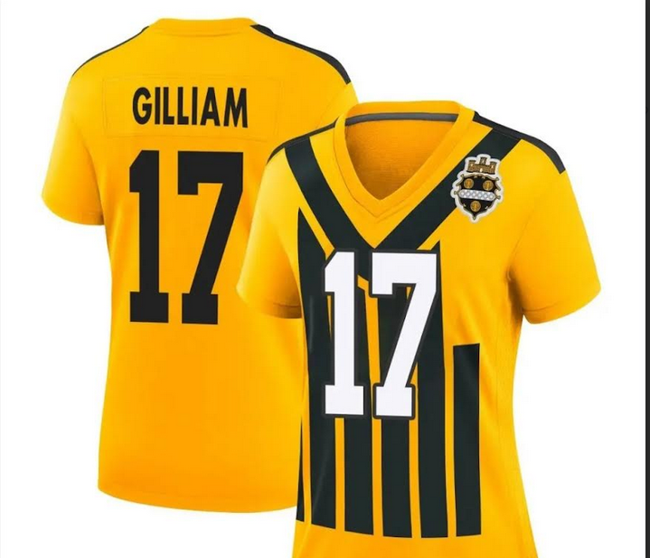 Women 2025 Pittsburgh Steelers #17 Gilliam Yellow Throwback Nike Limited NFL Jersey